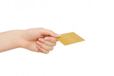 Kadının plastik kart tutan el, kırpmak, kesmek