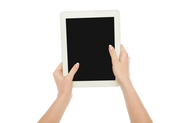 Female hands holding digital tablet, crop, cut out — Stock Photo, Image