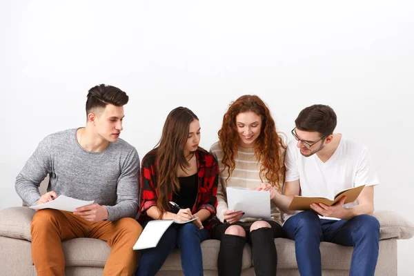 Diverse young students preparing for exam at home — Stock Photo, Image