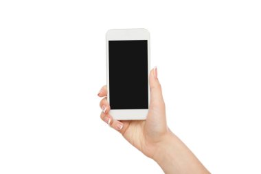 Kadın el cep telefonu, kırpma, kes şunu tutarak