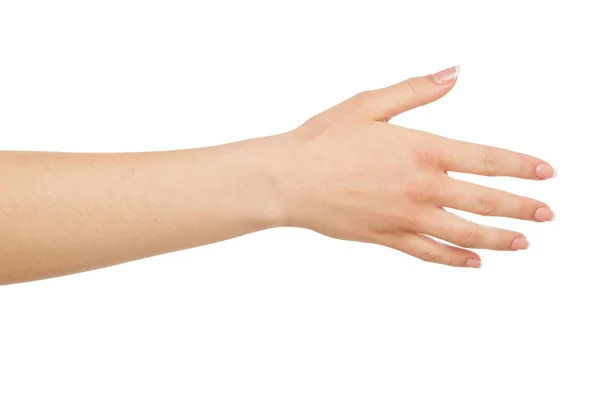 Vrouwelijke hand met groet gebaar, gewas, knipsel — Stockfoto