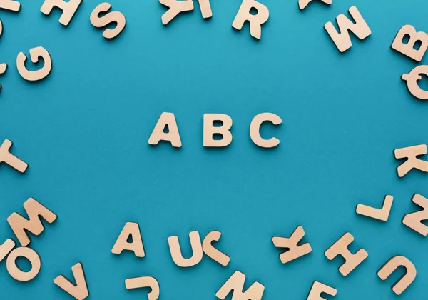 Alphabet made of wooden letters — Stock Photo, Image