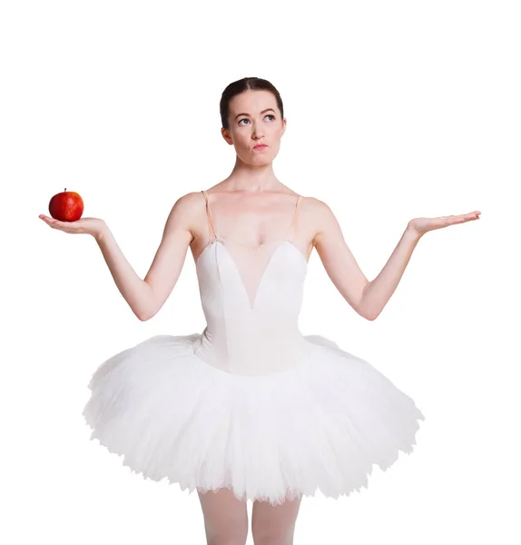 Bella ballerina con mela e spazio copia in mano — Foto Stock