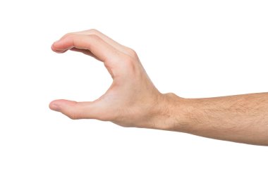Erkek el nesne üzerinde beyaz izole işaret parmağı ile işaret