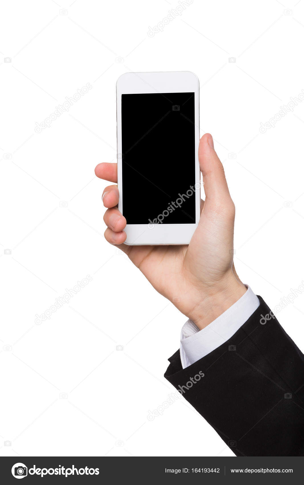 Male Hand Holding Blank Mobile Phone Isolated On White Stock