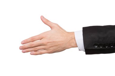 Erkek el beyaz izole el sıkışma için hazır