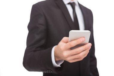 Smartphone ile takım elbiseli tanınmaz işadamı
