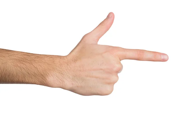 Mannenhand wijzen op object met wijsvinger geïsoleerd op wit — Stockfoto