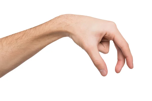 Hombre mano haciendo gesto mientras agarrar algunos artículos aislados en blanco — Foto de Stock