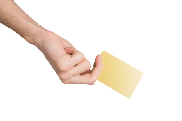 Mužské ruce prázdné plastové karty izolované na bílém — Stock fotografie
