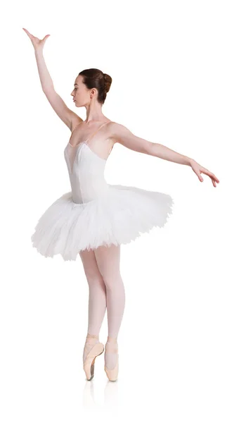 Ballerina in posizione di balletto su sfondo bianco isolato — Foto Stock