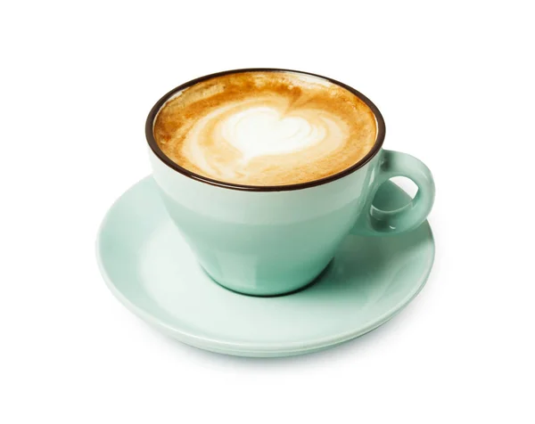Espuma de capuchino, taza de café vista superior sobre fondo blanco —  Fotos de Stock