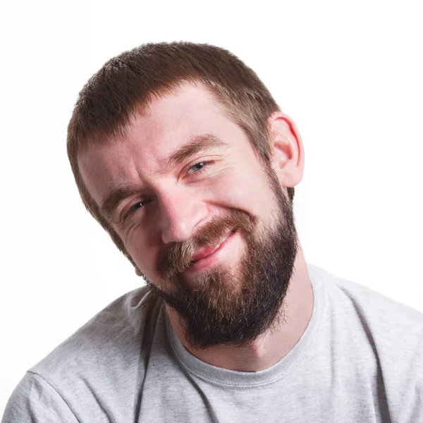 Expressão facial, emoções, homem alegre sorrindo, close-up — Fotografia de Stock