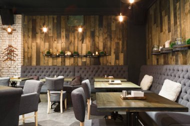 Ahşap içinin rahat Restoran, kopya alanı