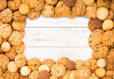 Kurabiye ve bisküvi, kopya alanı ile ahşap beyaz