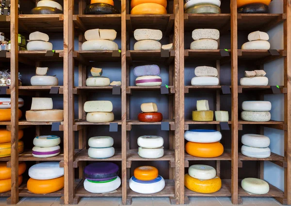 Cheese shop shelves, large assortment