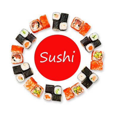 Suşi, maki ve beyaz arka plan üzerinde izole rulo