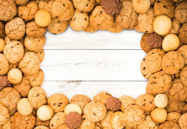 Kurabiye ve bisküvi, kopya alanı ile ahşap beyaz