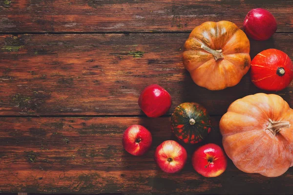 Kopya alanı kırmızı ahşap zemin üzerine kabaklar