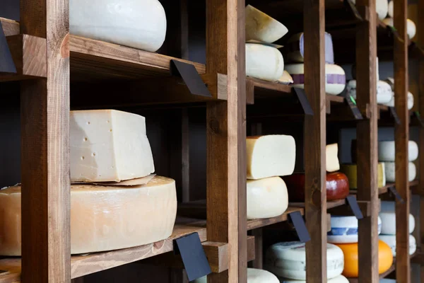 Cheese shop shelves, large assortment