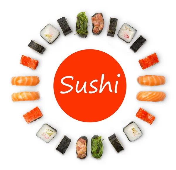 Suşi, maki ve beyaz arka plan üzerinde izole rulo