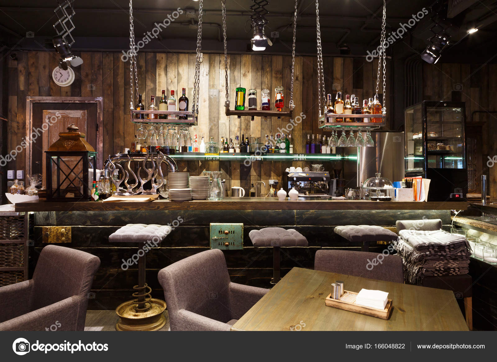 Interior of cozy restaurant, loft style Stock Photo by ©Milkos 166048822