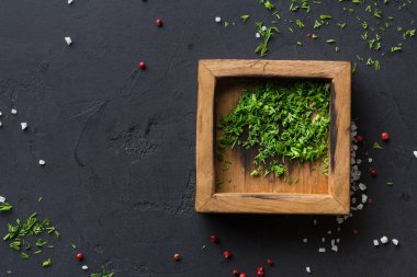 Kişniş koyu arka plan, üstten Görünüm kutusunda alanı Kopyala