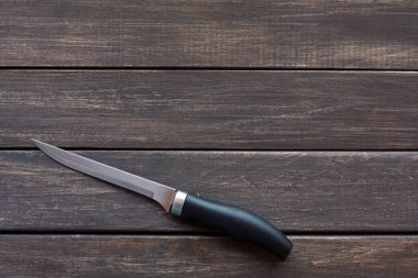 Rustik ahşap arka plan, kopya alanı üzerinde bıçak