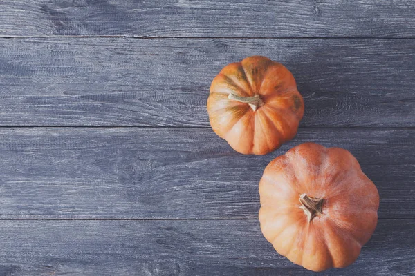 Kopya alanı mavi ahşap zemin üzerine kabaklar