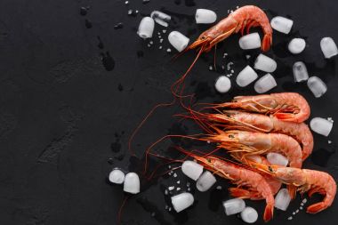 Siyah arka plan üzerine beyaz taşlarla karides
