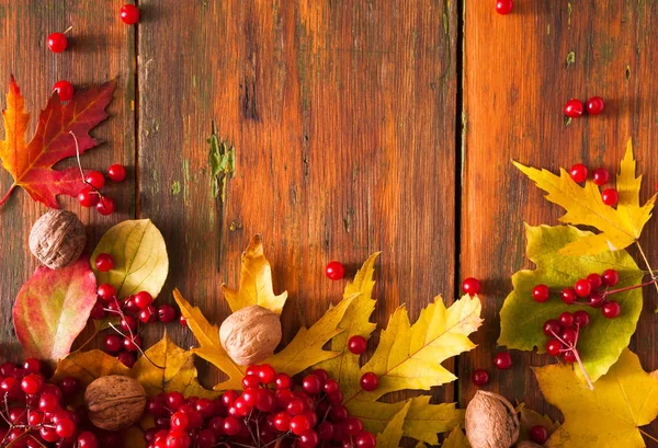 Herbst Ahorn gelbe Blätter auf Holz Hintergrund — Stockfoto