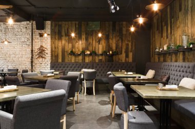 Ahşap içinin rahat Restoran, kopya alanı