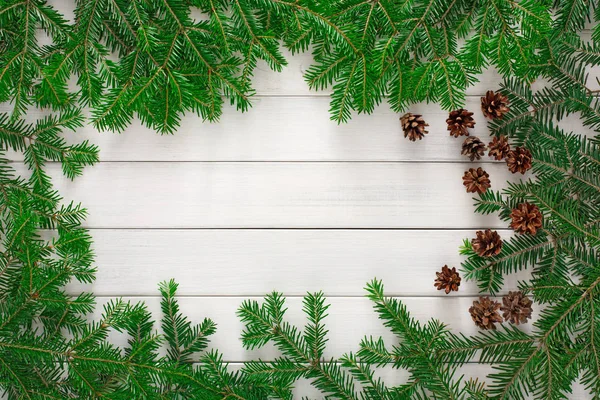 Árbol de Navidad ramas marco fondo — Foto de Stock