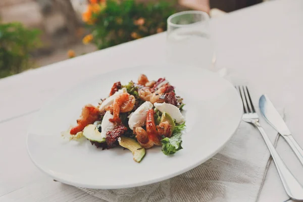 Salada tradicional de frutos do mar italianos com camarões e mussarela — Fotografia de Stock