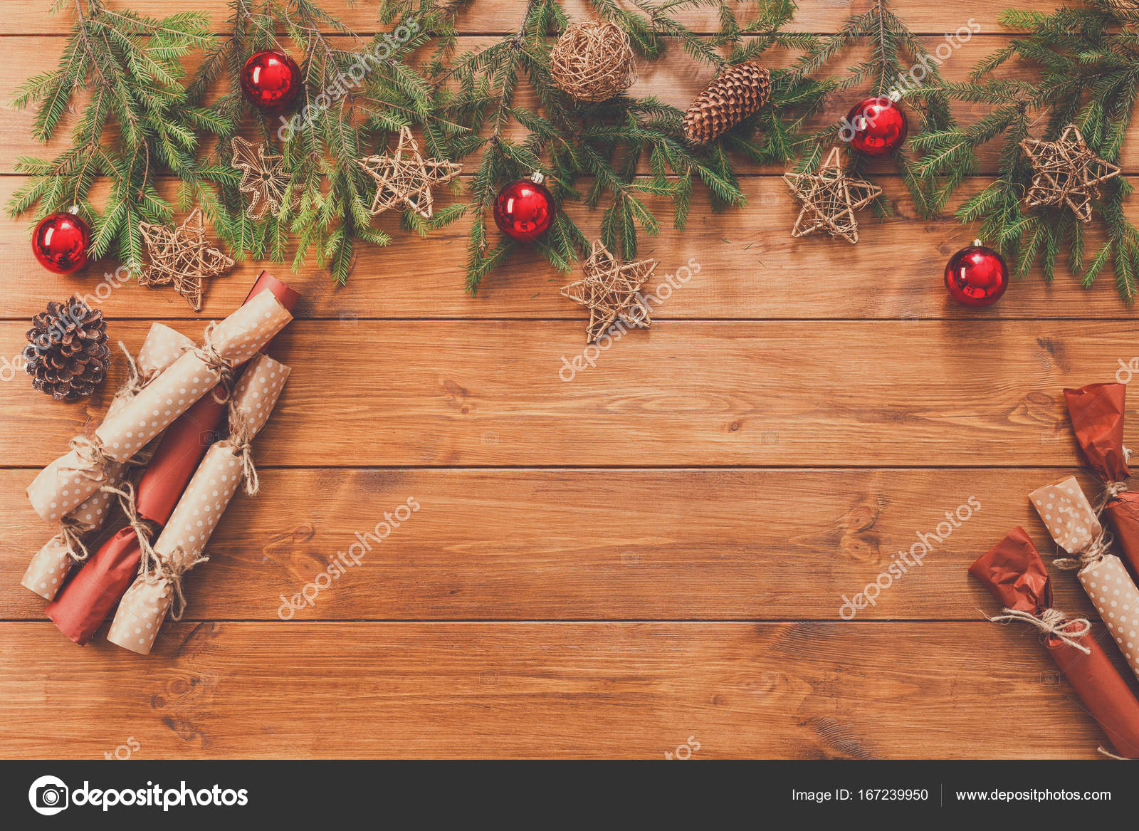 Christmas decoration, gift boxes and garland frame
