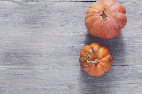 Kopya alanı mavi ahşap zemin üzerine kabaklar