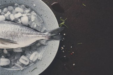 Siyah arka plan, buz tabakta taze dorado