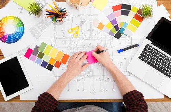 Interior designer working with palette top view — Stock Photo, Image