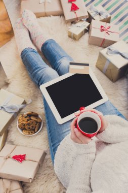 Kadın alışveriş online kredi kartı ile Üstten Görünüm