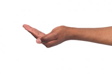 Beyaz izole palmiye açık tutan adam