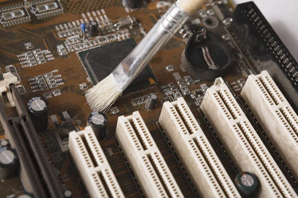 Cleaning computer components close up