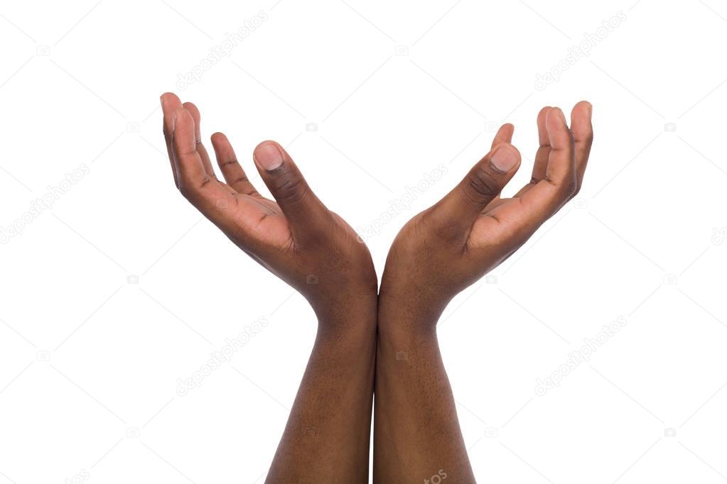 Black male hands keeping in cupped shape, cutout