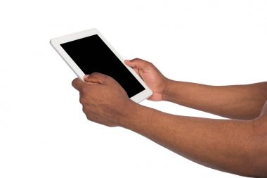 Tablet holding siyah adam eller