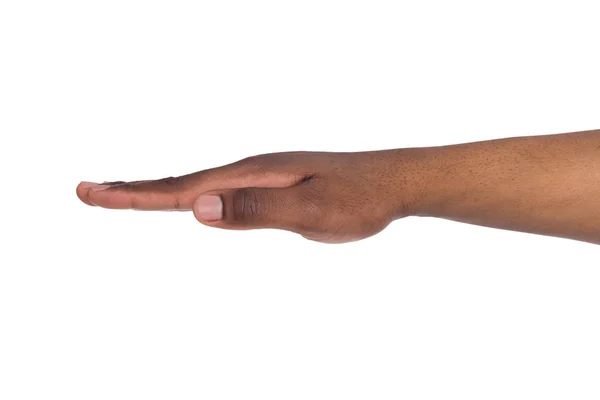 Hand eines schwarzen Mannes ausgestreckt nach vorne auf isoliertem weißen Hintergrund — Stockfoto