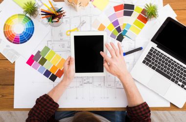 İç mimar paleti üstten görünüm ile çalışma