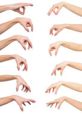 Set of white man and woman hands. Hand picking up something clipart