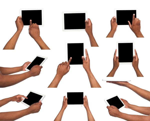 Afro-americanos mão segurando tablet — Fotografia de Stock