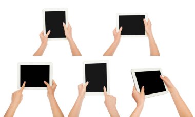 Tablet ile beyaz eller.