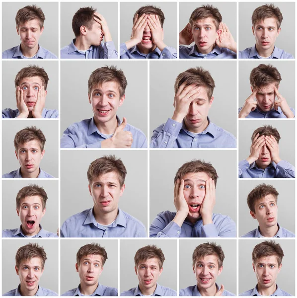 Set of young mans portraits with different emotions — Stock Photo, Image