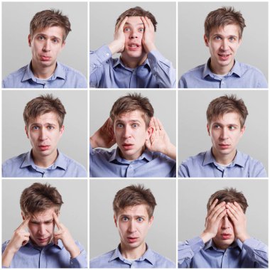 Genç dizi portre farklı duygular ile mans